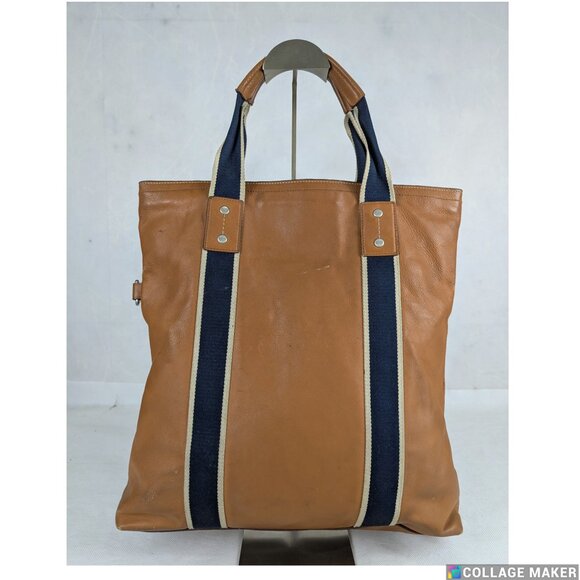 Coach Brown 2-Way Shoulder & Tote Brown Leather Bag Heritage Stripe Made Vietnam - Picture 2 of 16